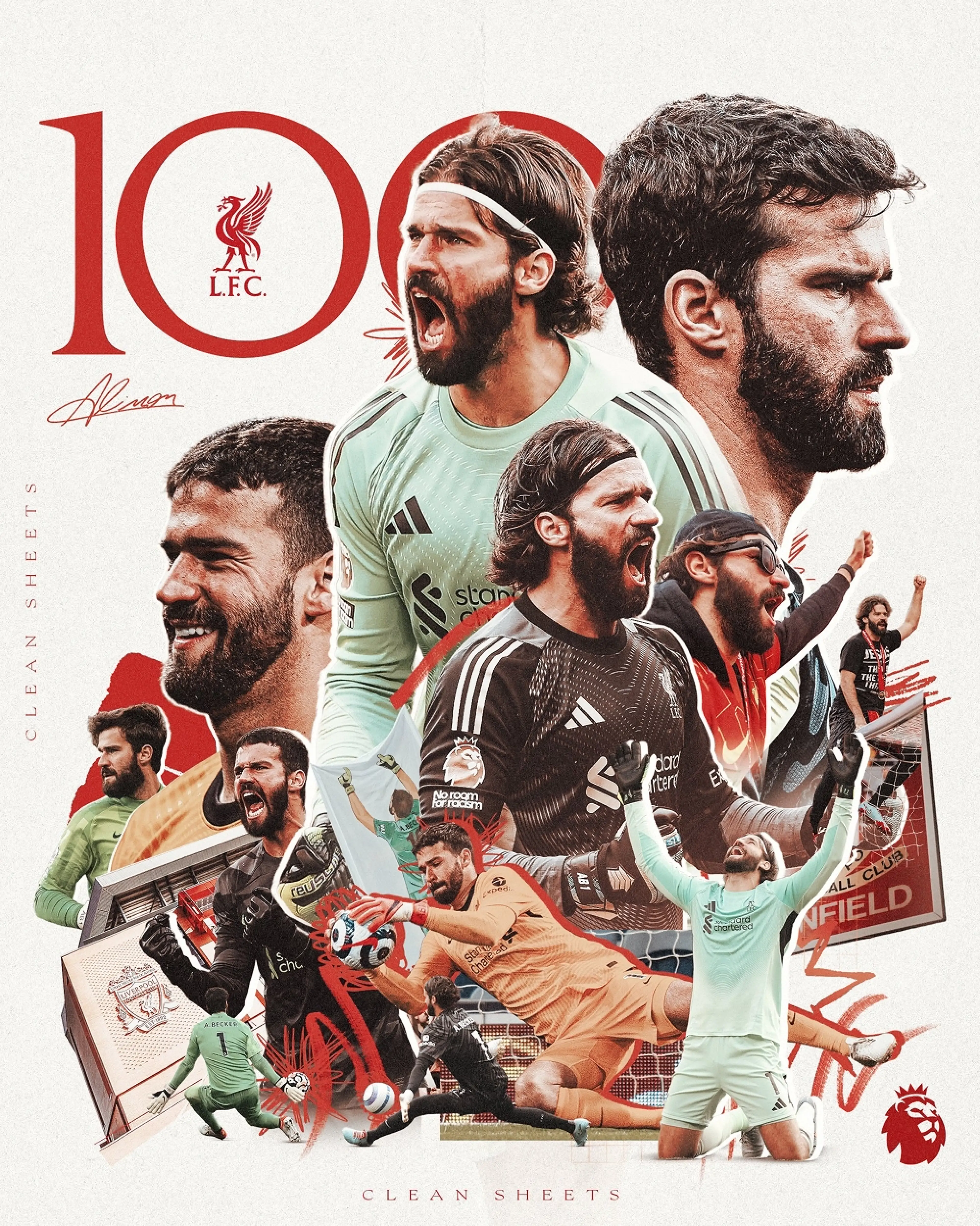Alisson con 100 clean sheets via @LFC en X