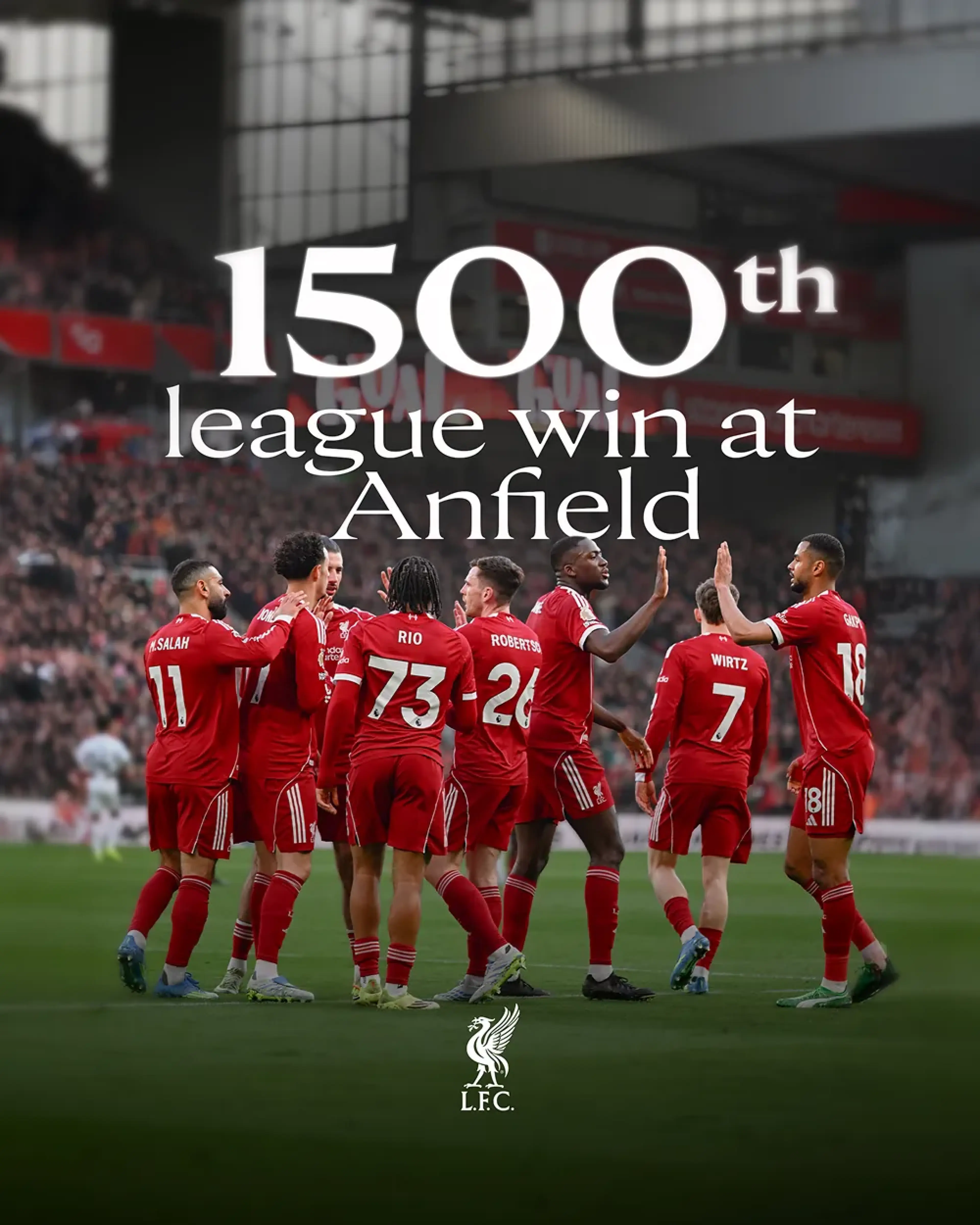 Gráfico conmemorando las 1500 victorias de los Reds en la EPL en Anfield